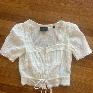 The Kooples White Puff Sleeve Smocked Blouse